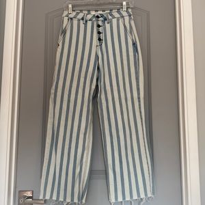 12th Tribe- Stripe Wide Cropped Jeans